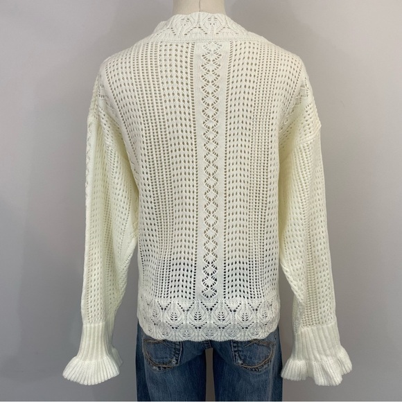 Oni Open Knit Cardigan Sweater Womens M Cream Crochet Grandma Pearl Buttons! EUC - Picture 9 of 14